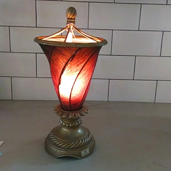 Beautiful and unique boho table lamp. Metal bases and cloth shade - Picture 1 of 11